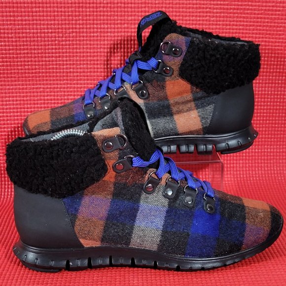 Cole Haan ZeroGrand Wool Plaid Hiker Boots - Size 7C Wide - Picture 1 of 8